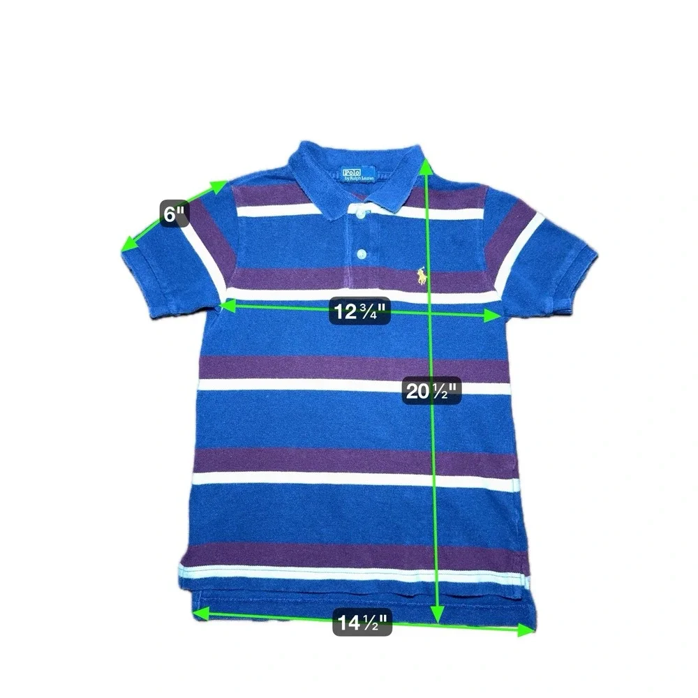 Polo by Ralph Lauren Boys Sz 5 Blue Maroon‎ Striped Short Sleeve Shirt
